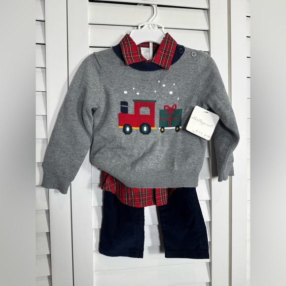 NWT Starting Out Toddler Boys Sweater w Red Plaid Shirt & Corduroy Set Size 18M - Picture 1 of 5